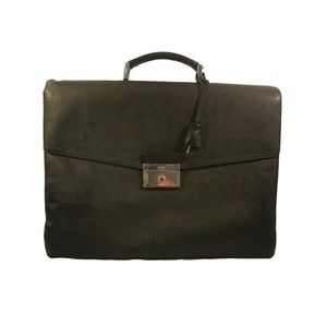 Prada Large Briefcase Black Leather Unisex Bag